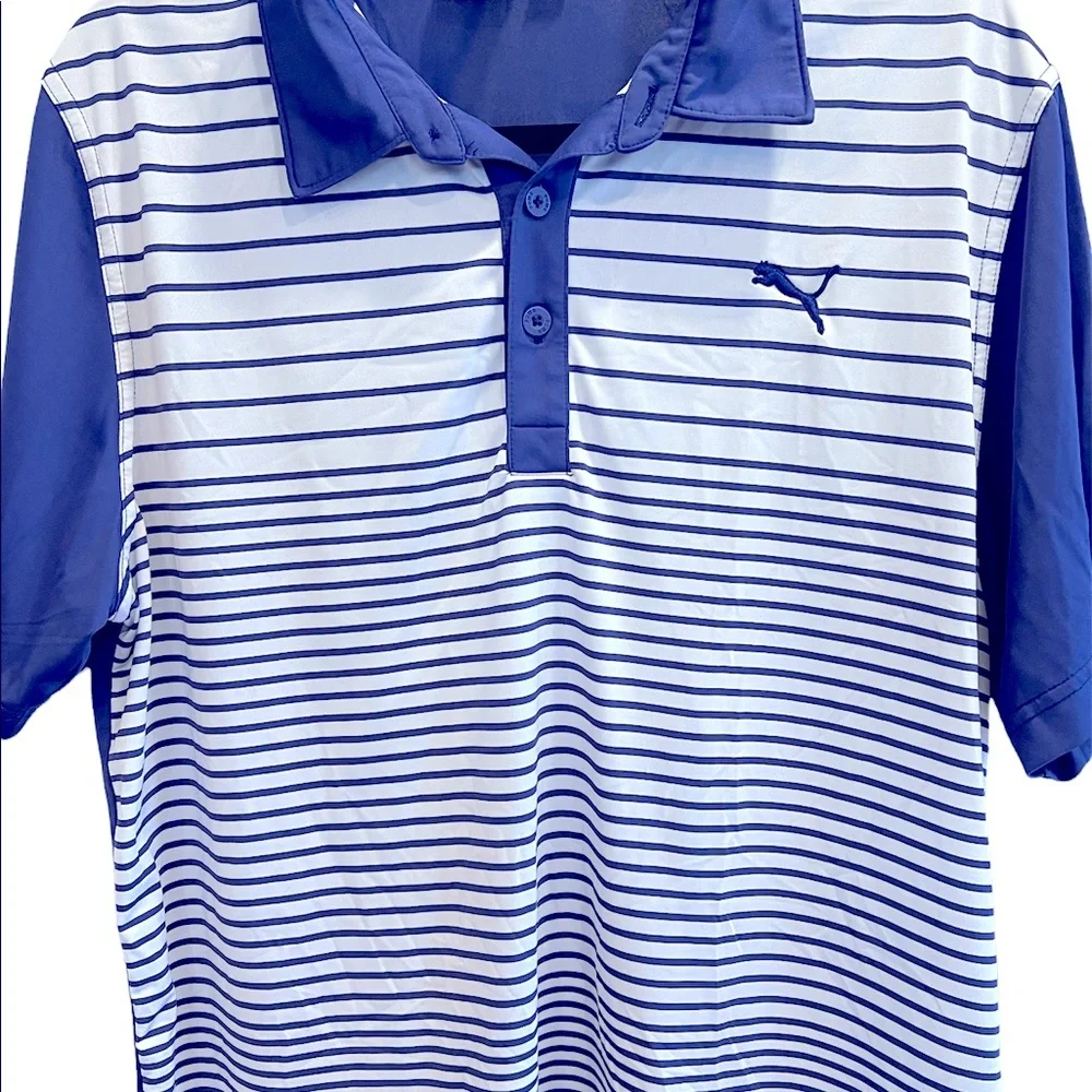 Mens Puma Dry Cell purple/blue shirt and white golf polo - Picture 4 of 7
